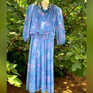 vintage blue floral dress sz m•l